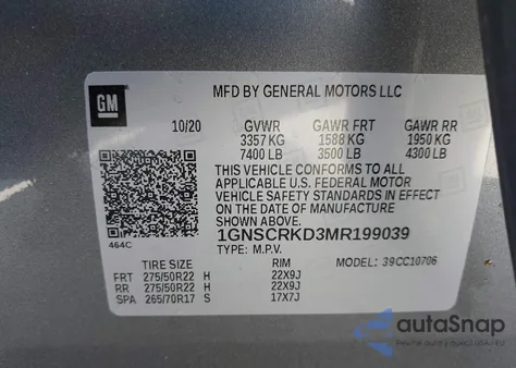 2021 Chevrolet Tahoe 2Wd Rst from USA, damaged, VIN 1GNSCRKD3MR199039